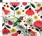 Hummingbird Vintage Flowers Floral Retro Mod Mid Century Scandi Red Yellow Green Custom Printed Fabric by Spoonflower Various Fabrics by the Yard or Fat Quarter